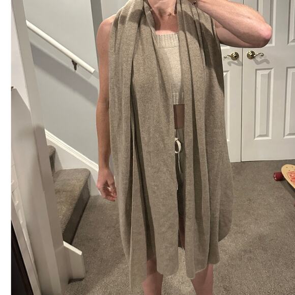 Lisa Yang Paris Scarf 100% Cashmere Mole Shawl Marled Dark Taupe Brown 75x205cm - Picture 7 of 11